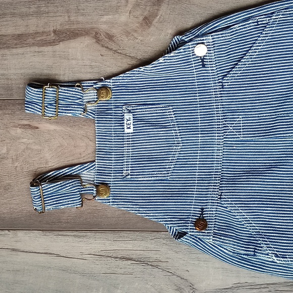 Key Bib Overalls Blue White Stripe Denim Railroad Conductor Farmer 18M - Picture 2 of 10